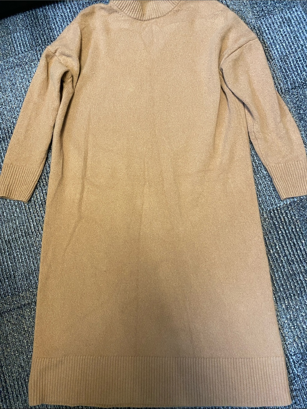 Madewell Camel Long Sleeve Knit Midi Dress in Recycled Cashmere - Picture 13 of 15